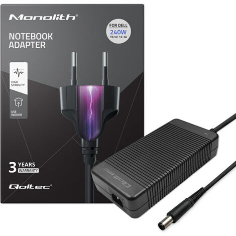 Adattatore di alimentazione per laptop Dell Qoltec 240W  19,5V  12,3A  7,45,0+pin  +cavo di alimentazione