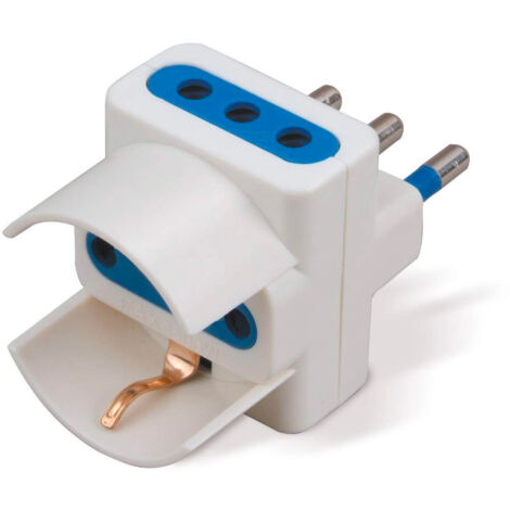 Adattatore Elettrocanali triplo bianca 1 presa schuko 16 a 2 prese 10 a