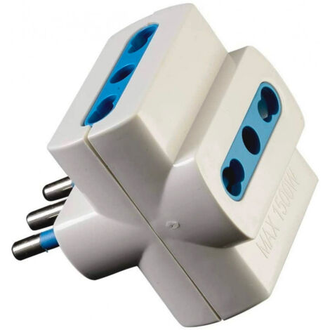 Adattatore Elettrocanali triplo bianco spina 10 a + 3 prese da 10 a