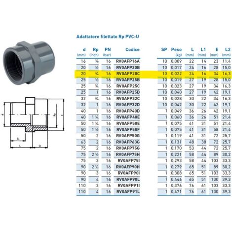 Adattatore filettato Rp PVC-U F 20x3/4" INPFAF320C00 - - IRRITEC - -