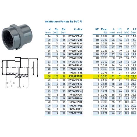 Adattatore filettato Rp PVC-U F 50x1"1/2 INPFAF350F00 - - IRRITEC - -