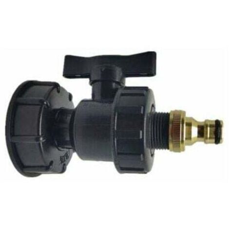 Adattatore IBC, raccordi per serbatoio IBC S60X6 - Kit raccordi per acqua con uscita tubo flessibile a spina (S60 x 6 + valvola + raccordo da 3/4")