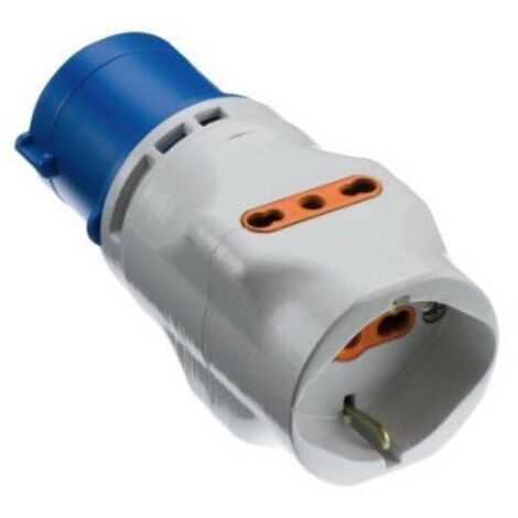 Adattatore industriale civile Elettrocanali 1 spina 3 poli 16 a + 2 prese e schuko  16 a 220 V