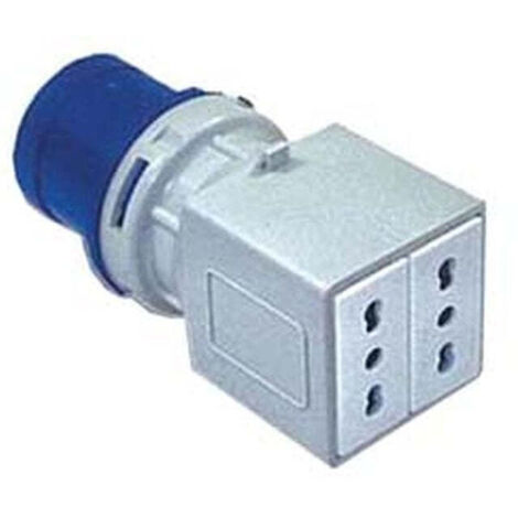 Adattatore industriale con spina cee e due prese 10/16a bipasso ip20 -16a colore blu