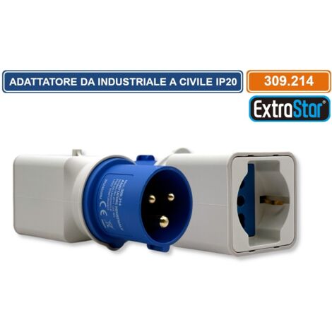 ADATTATORE INDUSTRIALE MONOFASE 1 SPINA CEE INDUSTRIALE 2P+T 6H E 1 PRESA SCHUKO + 10/16A 2P+T 250V IP20