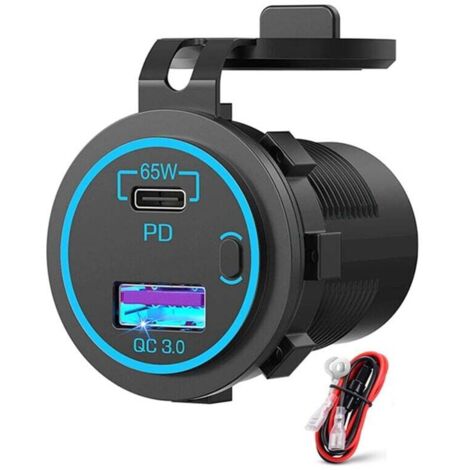 Adattatore multiporta per caricabatterie da auto C da 65 W PD 12 V USB per laptop, barca, camion, impermeabile