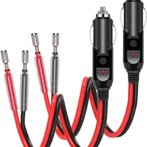 Adattatore per accendisigari maschio 12V/24V, cavo di prolunga da 10 cm 16AWG con indicatore LED rosso e fusibile di ricambio da 15A per auto/camion, 2 pezzi
