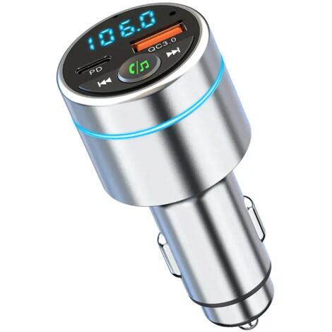 Adattatore per accendisigari, trasmettitore FM, Bluetooth 5.3, caricabatterie da auto con ricarica rapida PD da 30 W e QC3.0 da 18 W, struttura interamente in metallo, spina per accendisigari, microfo