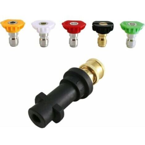 Adattatore per idropulitrice ad alta pressione, con raccordo rapido da 6,35 mm per Karcher K2-K7, con 5 ugelli per idropulitrice ad alta pressione, angolazioni multiple, 2,5 GPM.