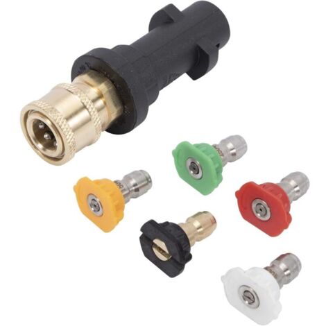 Adattatore per idropulitrice ad alta pressione da 6,35 mm, raccordo femmina a connessione rapida per Karcher K2 K3 K4 K5 K6 K7 con 5 ugelli di alimentazione multi-grado