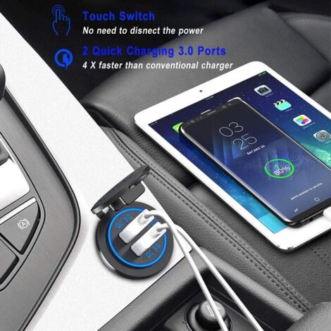 Adattatore per presa di ricarica rapida USB per auto Quick Charge 3.0 con interruttore 12V/24V 36W Dual QC3.0 USB per barca, nave, moto, camion (blu 1)
