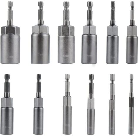 Adattatore per punte da cacciavite da 1/4" (6-19 mm) con esagono incassato per trapano manuale, avvitatore elettrico e chiave a bussola (12 pezzi)