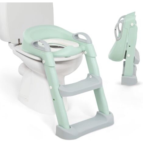 Adattatore per sedile WC per bambini LEA con scaletta, cuscino per sedile WC, pieghevole e regolabile, design ergonomico, imbottitura morbida rimovibile, maniglia, antiscivolo, adatto per bambini dai 