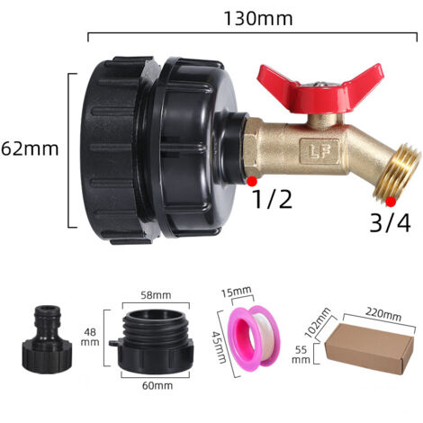Adattatore per serbatoio IBC con rubinetto filettato 1/2 NPT per tubo da giardino, accessorio per serbatoio IBC, adattatore da serbatoio IBC a tubo da giardino
