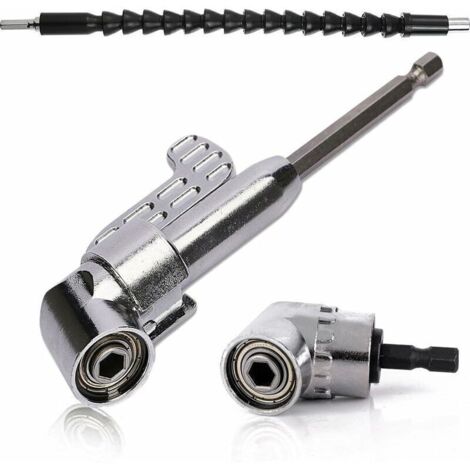 Adattatore per trapano elettrico ad angolo retto a 105 gradi (1 pezzo corto + 1 pezzo lungo) Prolunga flessibile per trapano elettrico e avvitatore da 1/4", spazio pratico.
