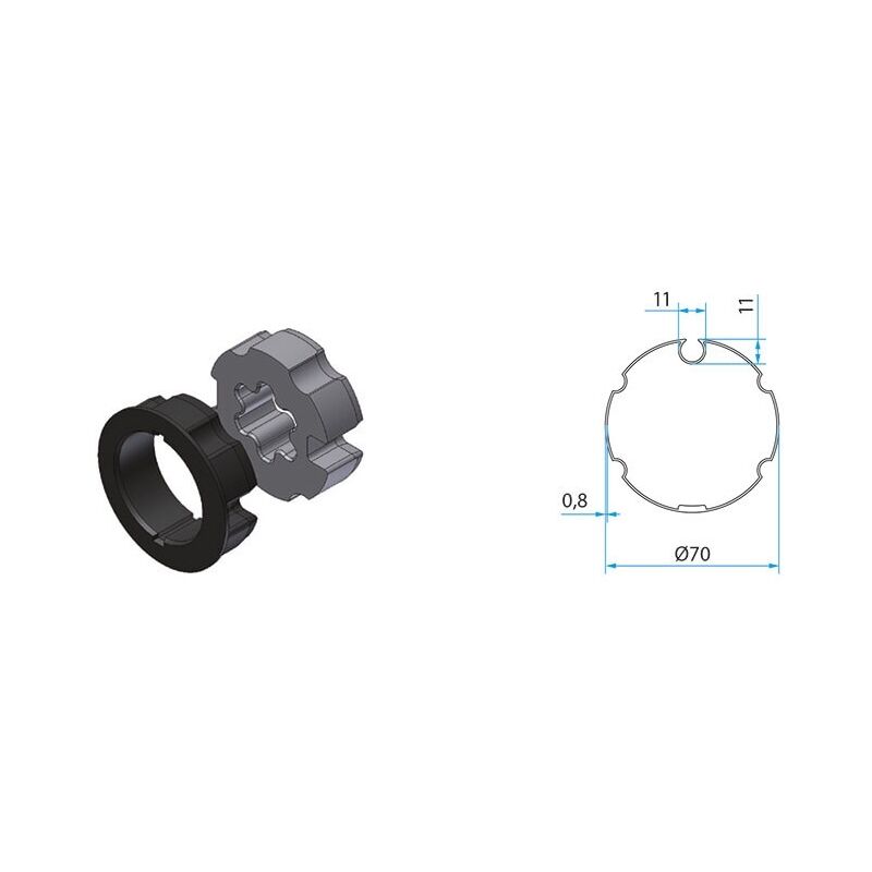Adaptateur pour Tube Rond 70MM ogiva Tm2 Ad45 Rond Gr.70 1Pc Faac A45050518S