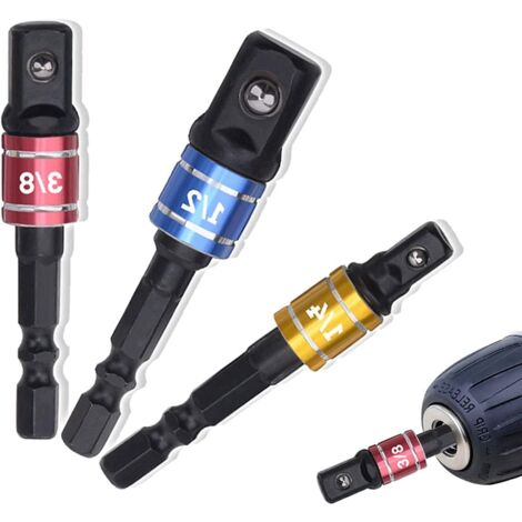 Adattatore porta bussole 1/4" 3/8" 1/2" Adattatore porta bussole per avvitatore a percussione Adattatore porta bussola avvitatore a percussione Trapano avvitatore Set di estensioni colorate