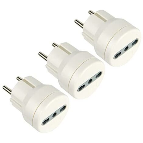 Adattatore Presa 10 /16 A, Spina Schuko Adattato per i Viaggi in Germania, Spagna, Portogallo, Austria, Grecia, Turchia, Bianco, Confezione da 3