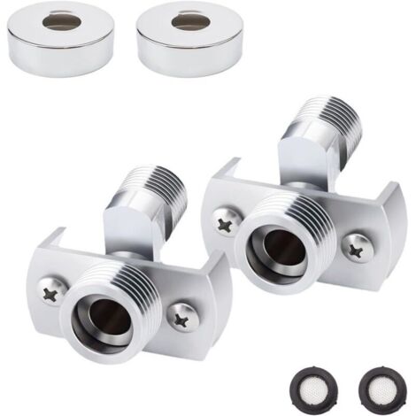 Adattatore regolabile in ottone a forma di S per rubinetto doccia (2 pezzi), miscelatore girevole offset da 1/2" a 3/4" con coperchio, adattatori per rubinetto doccia da cucina