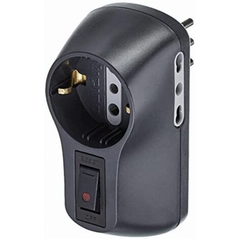 Adattatore safe 1 presa standard tedesca e 2 prese 10a con interruttore di sicurezza - nero