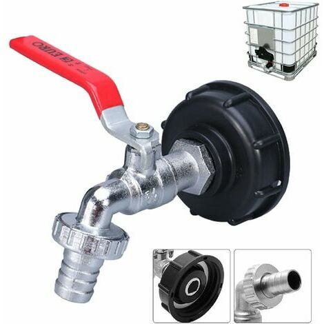 Adattatore serbatoio per connessione filettata IBC 1/2, rubinetto serbatoio 1000L, rubinetto collettore pioggia, rubinetto di scarico (1 pezzo)