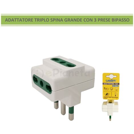 Adattatore spina 10A 2P/T con 3 prese 10A 2P/T