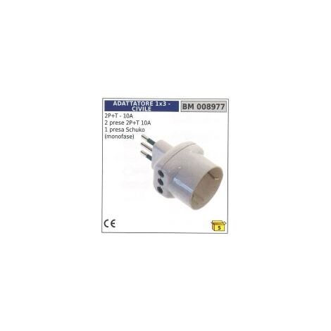 Adattatore spina 2 poli + terra - 10A 2 prese 2 poli + terra 10A 1 presa Schuko