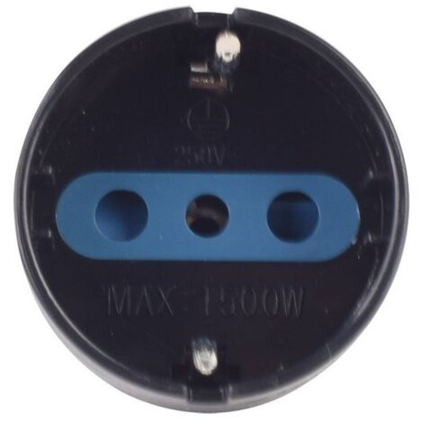 Adattatore Spina Elettrica 2P+T 10A con 1 Presa Schuko 16A / Italiano 10A 2P+T 250V Max 1500W Nero