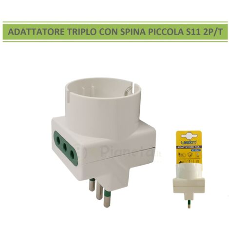 Adattatore spina S11 10A 2P/T con 2 prese bipasso 10/16A 2P/T e 1 presa 10/16A