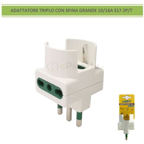 Adattatore spina S17 16A 2P/T con 2 prese bipasso 10/16A 2P/T e 1 presa 10/16A