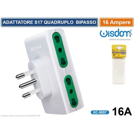 Adattatore spina S17 16A 2P/T con 4 prese bipasso 10/16A 2P/T