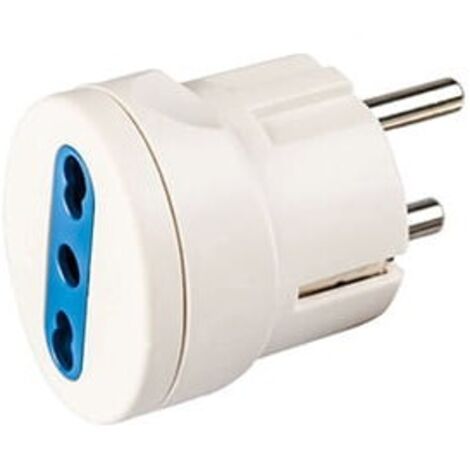 Adattatore spina schuko con presa bipasso 10/16A 2P+T bianco
