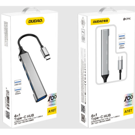 Adattatore splitter HUB da presa USB-C a 4x USB nero grigio
