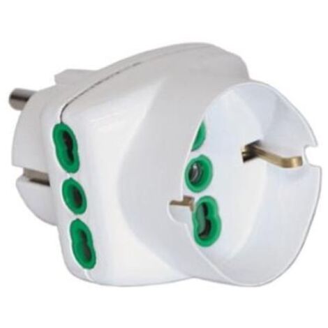 Adattatore triplo bianco spina franco/tedesca 2P+T 16A 2 prese italiane 2P+T 16A 1 presa italo/tedesca 2P+T 16A Fanton 82230