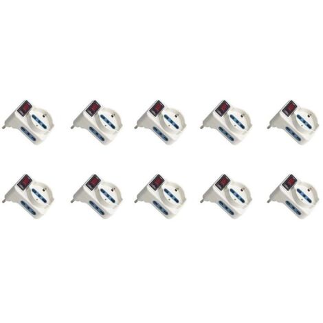 Adattatore Triplo con Interruttore Spina 10A con 2 Prese Bipasso 10A/16A e 1 Presa Universale 10A/16A Max 1500W Salvaspazio Bianco