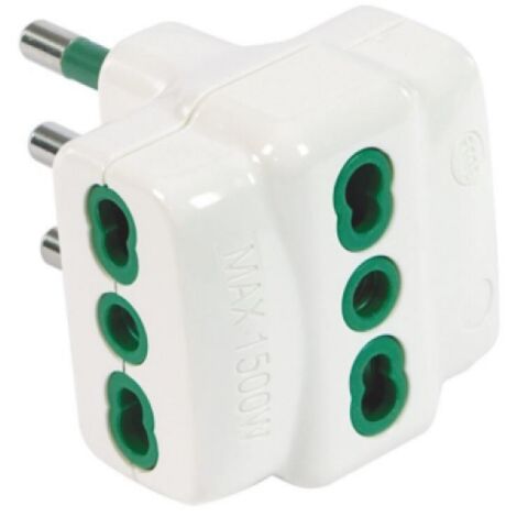 Adattatore triplo con spina italiana 2p+t 16a e 3 prese bipasso italiane 2p+t 16a bianco fanton 82630-e