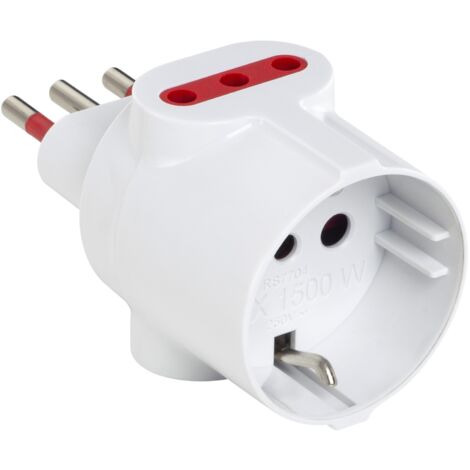 Adattatore triplo da spina 10A a 2 prese 10A e 1 presa schuko 16A, bianco, serie Emilia Specialist - Rosi RS7704B