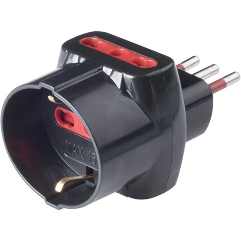 Adattatore triplo da spina 10A a 2 prese bipasso 10A/16A e 1 presa schuko 16A, nero, serie Emilia Prime - Rosi RS78046T