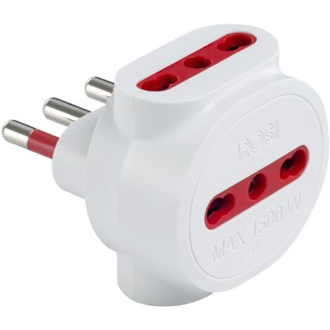 Adattatore triplo da spina 16A a 3 prese bipasso 10A/16A, bianco, serie Emilia Specialist - Rosi RS7703B