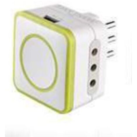 Adattatore triplo electraline gummy 2 prese bivalenti 10a e una presa usb verde - 72081