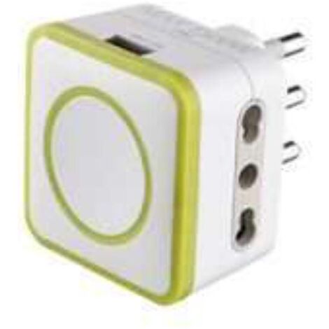 Adattatore triplo electraline gummy con usb 1.2a verde- 72086