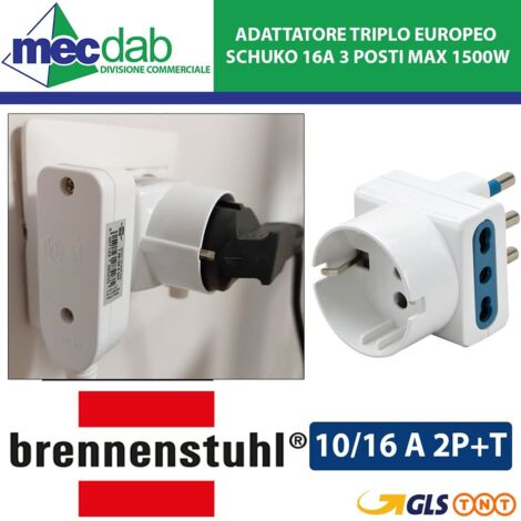 Adattatore triplo prese it 16a 2 p+t bianco 2x it,euro, 1x it,de