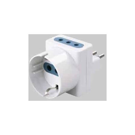 Adattatore triplo schuko bivalente 10a ideal star 2p+t- 1 presa schuko + 2 prese 10a 2p+t IDEAL STAR