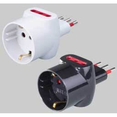 Adattatore triplo schuko/bivalente 10a rosi 2p+t - prese 10a 2p+t, col. nero