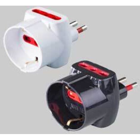 Adattatore triplo schuko/bivalente 16a rosi 2p+t - prese 10/16a 2p+t, col. bianco