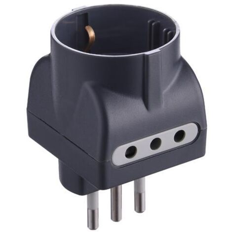 ADATTATORE TRIPLO SPINA 10A/2 PRESE 10A+SCHUKO GRIGIO