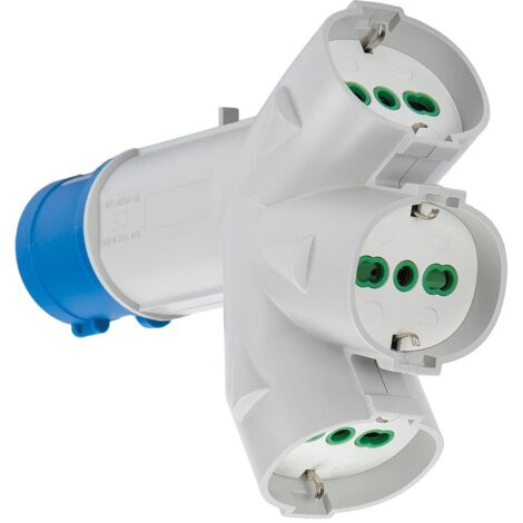 Adattatore triplo spina blu-16a+3 schuko fme 2p+t 16a ip44