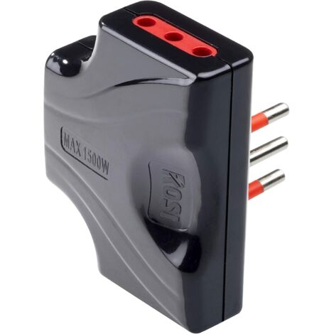 Adattatore triplo ultrapiatto da spina 10A a 3 prese 10A, nero, serie Emilia Extra-Piatta - Rosi RS78131