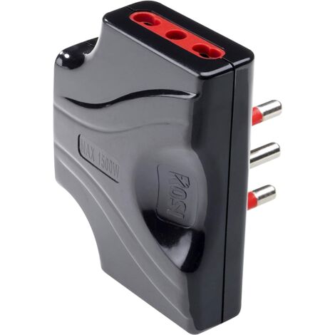 Adattatore triplo ultrapiatto da spina 16A a 3 bipasso prese 10A/16A, nero, serie Emilia Extra-Piatta - Rosi RS78133