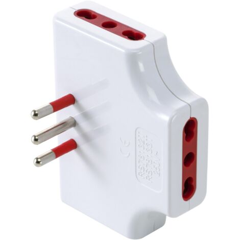 ADATTATORE ULTRAPIATTO TRIPLO SERIE 'EMILIA EXTRA PIATTA' presa 2P+T 10A - spina 2P+T 10A / bianco